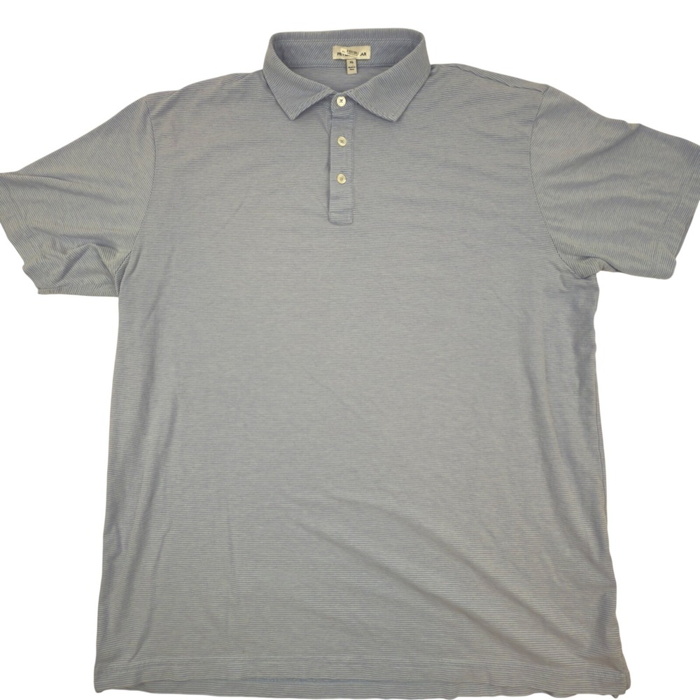 Peter Millar Polo Shirt Mens XL Blue Striped Pima Cotton Blend Short Sleeve